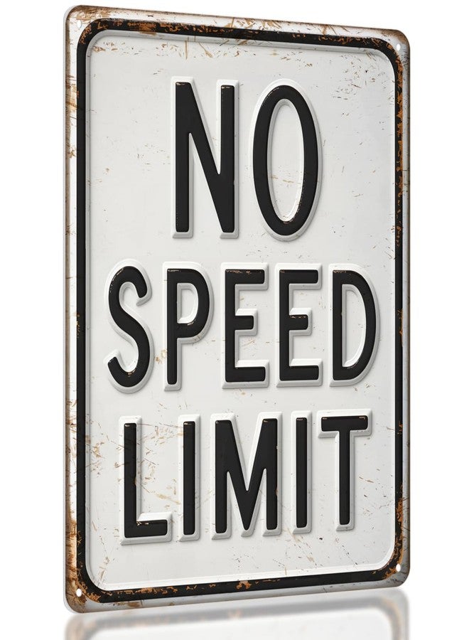 Opix Design Embossed No Speed Limit Sign - Boys Wall Decor, Car Wall Art, Funny Sign for Teen Boy Bedroom, Monster Jam Room or Garage, Race Car Decor by Opix Design, Vintage Aluminum 11x8.3 Inch - Image 1